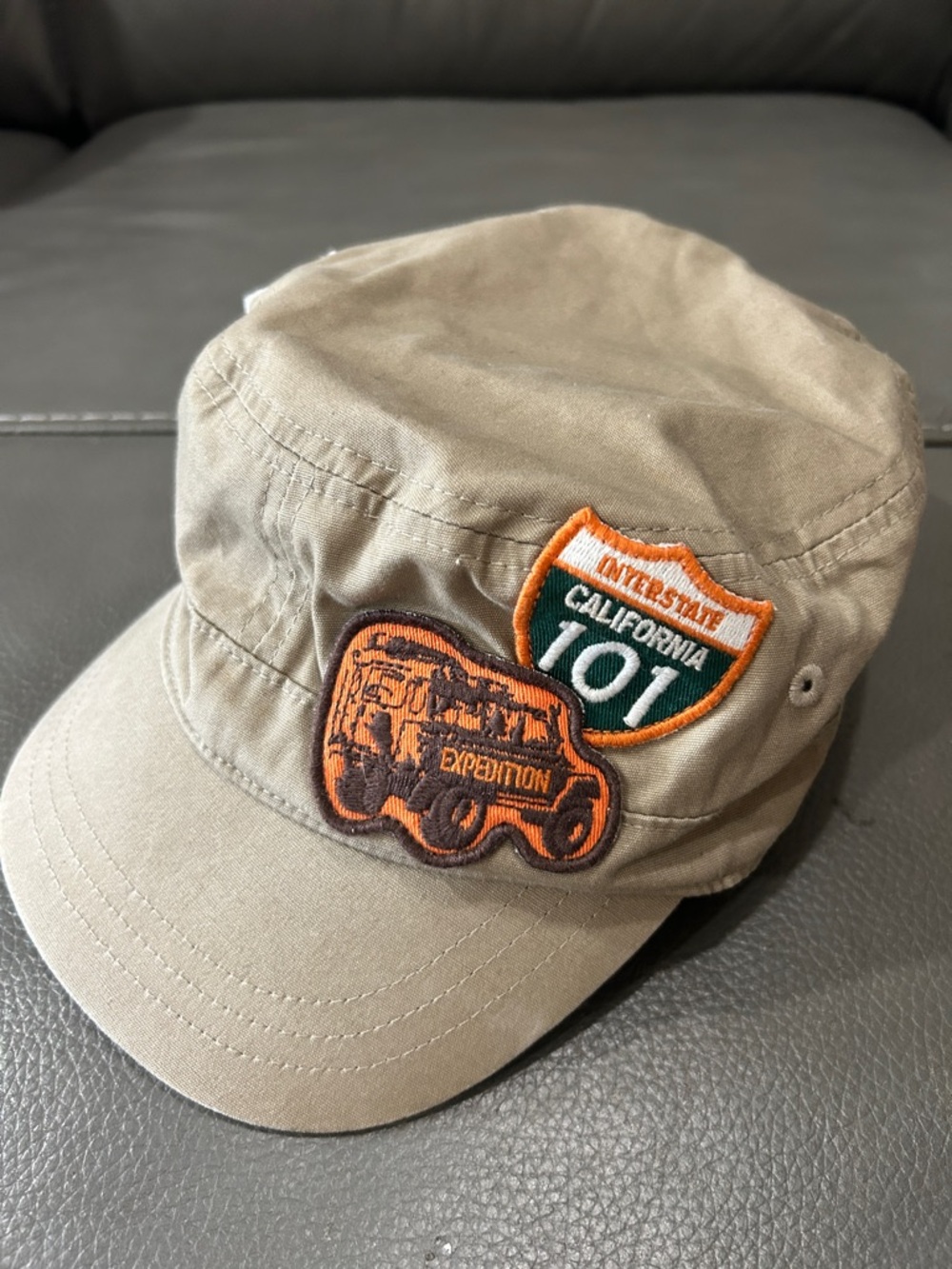 Gap Kids Khaki Expedition Patch Cadet Cap - Green & Orange Patches sz L/XL